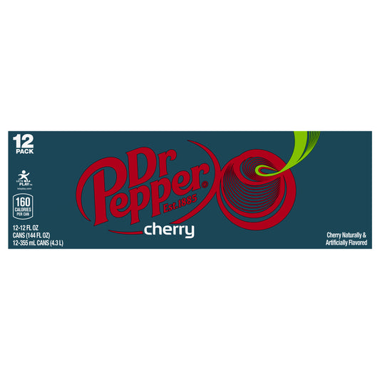 Dr Pepper Cherry Soda, 12 fl oz cans, 12 pack