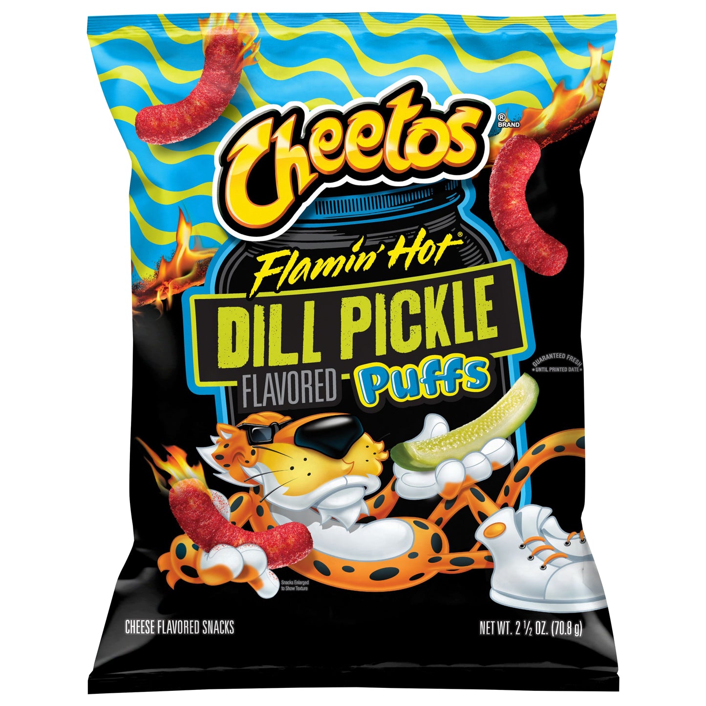 Cheetos Puffs Cheese Flavored Snacks Flamin Hot Dill Pickle Flavored 2 1/2 Oz