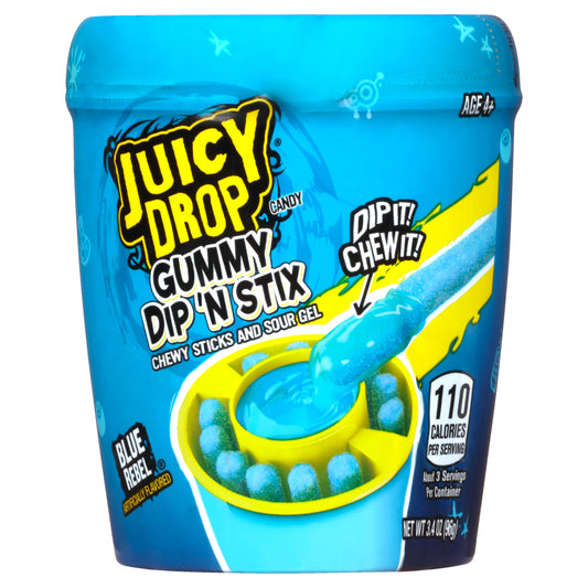 Juicy Drop Age 4+ Gummy Dip 'N Stix Blue Rebel Candy 3.4 oz