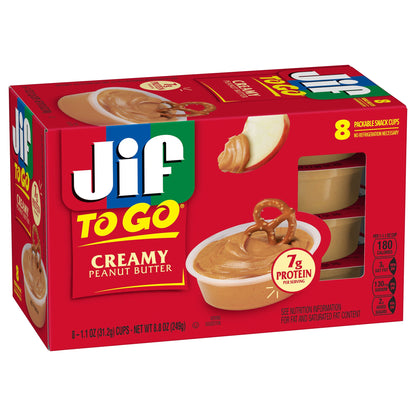 Jif To Go Creamy Peanut Butter, 8 Cups, 1.1 Oz. Each
