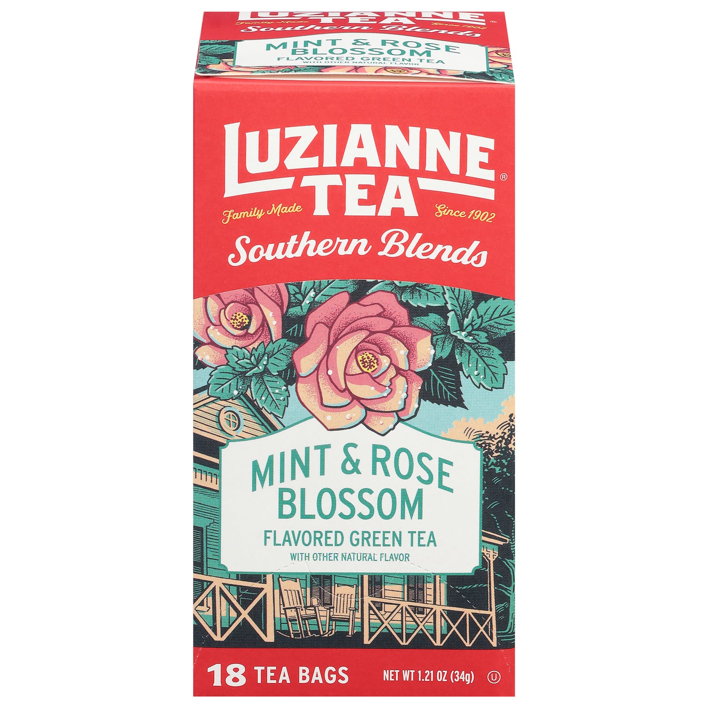 Luzianne Southern Blends Mint & Rose Blossom Green Tea 18 Bags