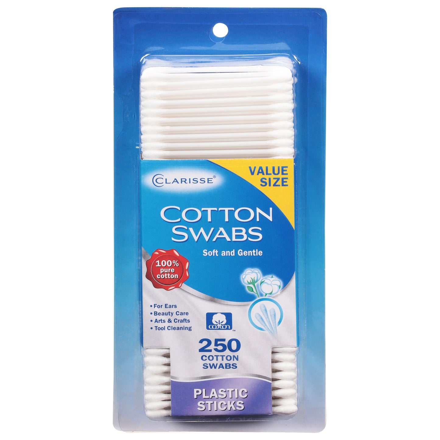 Clarisse Value Size Plastic Sticks Cotton Swabs 250 ea