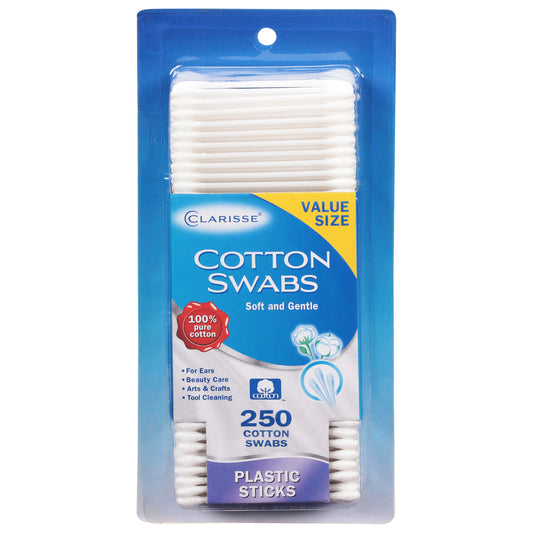Clarisse Value Size Plastic Sticks Cotton Swabs 250 ea