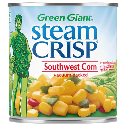 Green Giant SteamCrisp Southwest Corn, Whole Kernel Corn with Poblano & Red Peppers, 11 oz