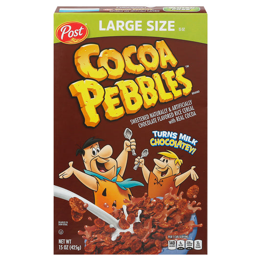 Cocoa Pebbles Chocolate Flavored Rice Cereal with Real Cocoa Large Size 15 oz
