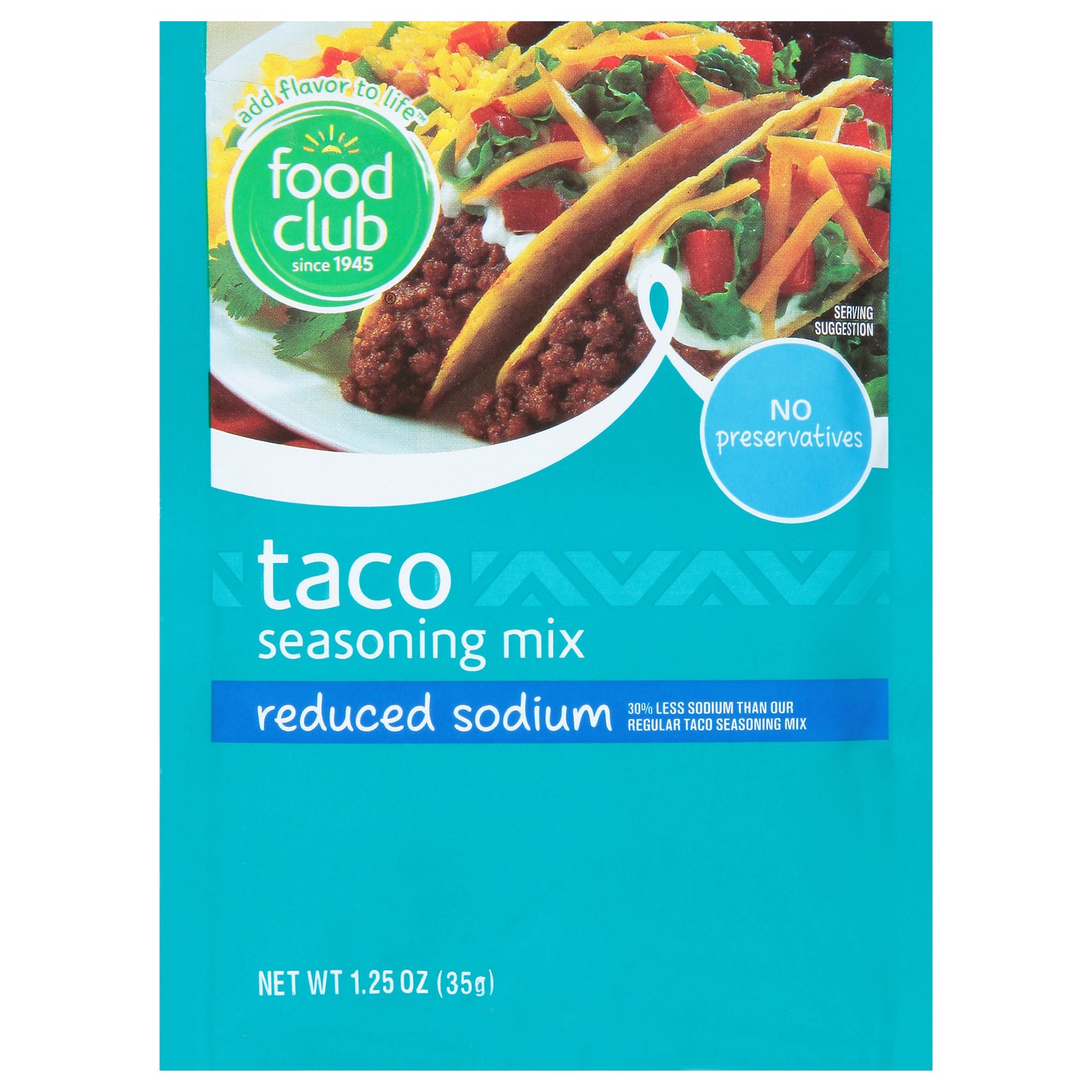 Food Club Reduced Sodium Taco Seasoning Mix 1.25 oz