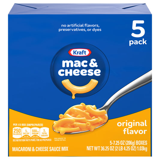 Kraft Original Mac & Cheese Macaroni and Cheese Dinner, 5 ct Pack, 7.25 oz Boxes