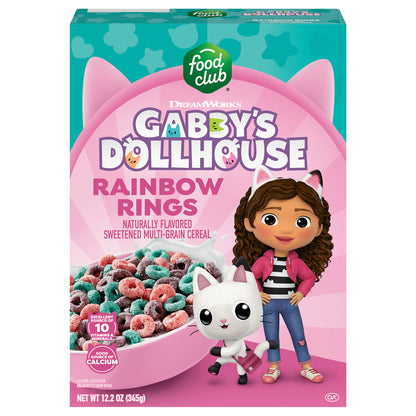 Food Club Dream Works Gabby's Dollhouse Sweetened Multi-Grain Rainbow Rings Cereal 12.2 oz