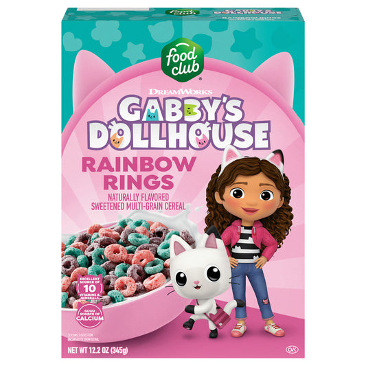 Food Club Dream Works Gabby's Dollhouse Sweetened Multi-Grain Rainbow Rings Cereal 12.2 oz