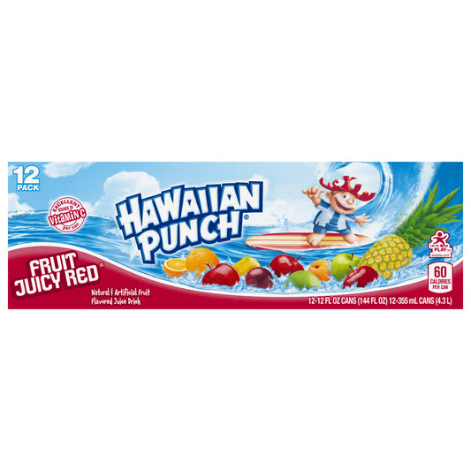Hawaiian Punch Fruit Juicy Red, 12 fl oz cans, 12 pack