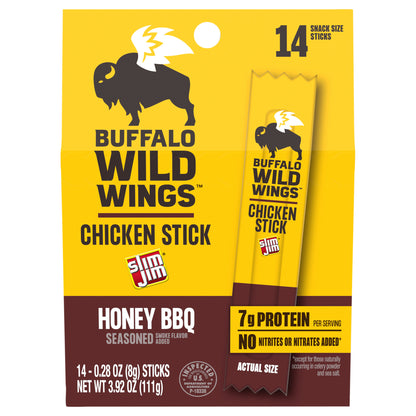 Slim Jim Smoked Meat Sticks, Buffalo Wild Wings Honey BBQ Flavor, 7g Protein per Serving, 0.28 oz. (14 Count)