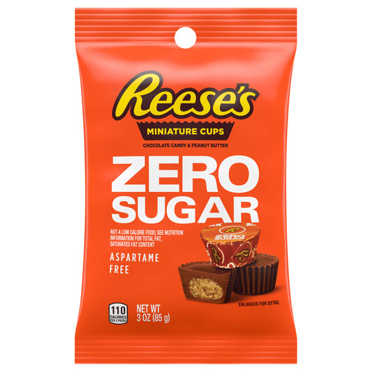 REESE'S Zero Sugar Miniatures Chocolate Peanut Butter Cups, Candy Bag, 3 oz