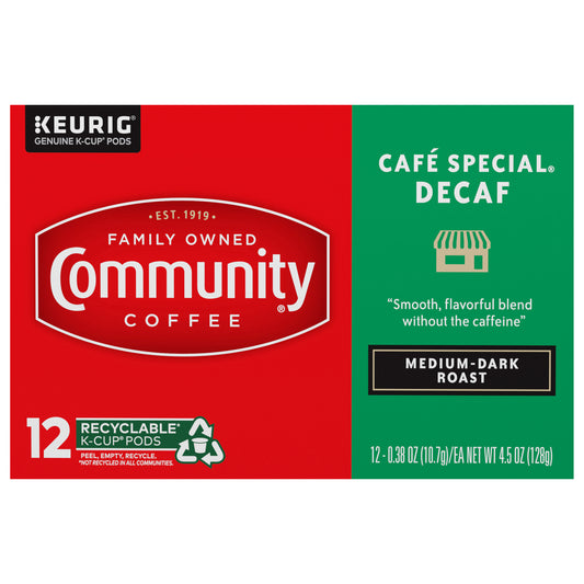 Community Coffee Café Special® Decaf Medium-Dark Roast Single Serve 12 ct Box
