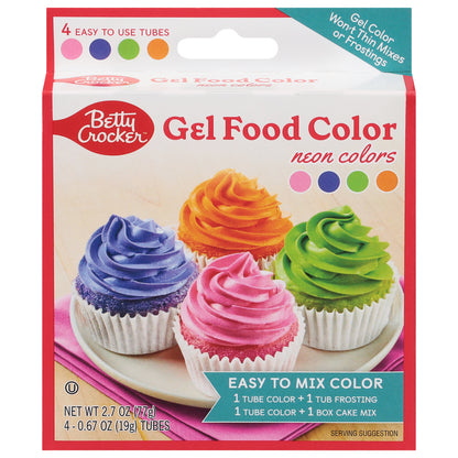 Betty Crocker Gel Neon Colors Food Color 4 - 0.67 oz Tubes