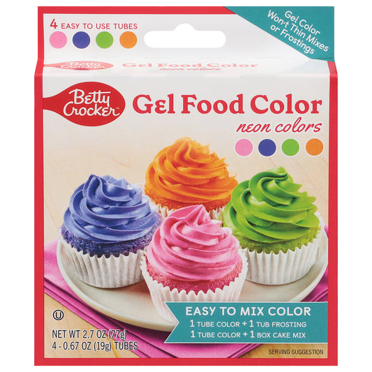 Betty Crocker Gel Neon Colors Food Color 4 - 0.67 oz Tubes