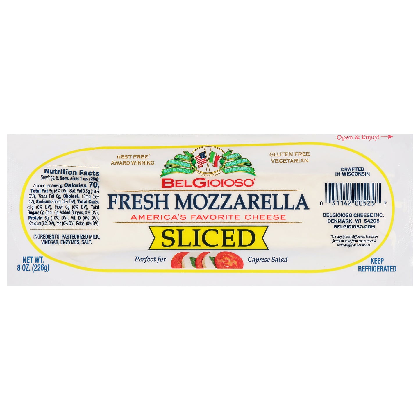 BelGioioso Sliced Fresh Mozzarella Cheese 8 oz