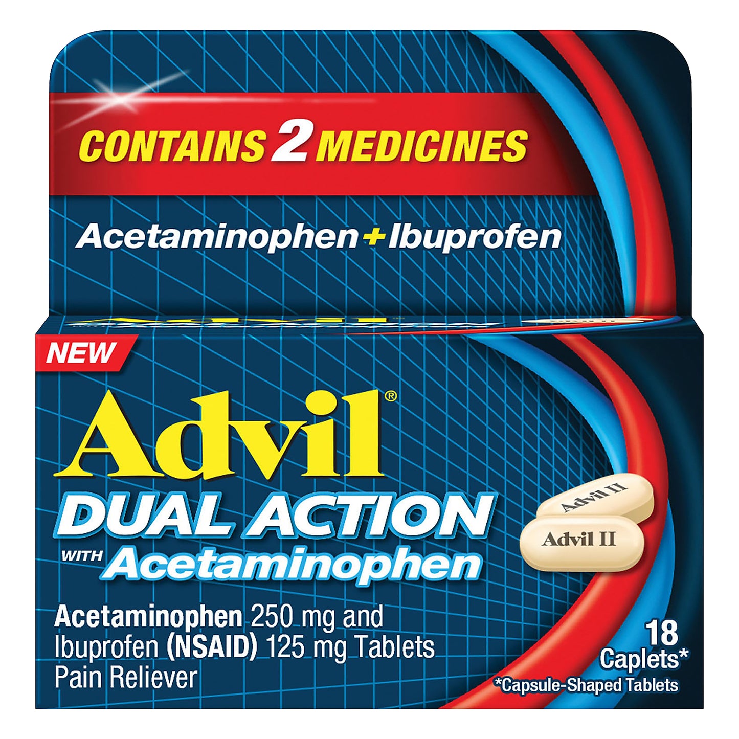 Advil Caplets Dual Action with Acetaminophen Pain Reliever 18 ea