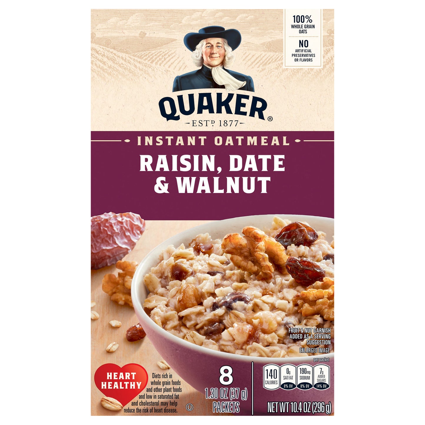Quaker Instant Oatmeal Raisin Date & Walnut 1.30 Oz 8 Count