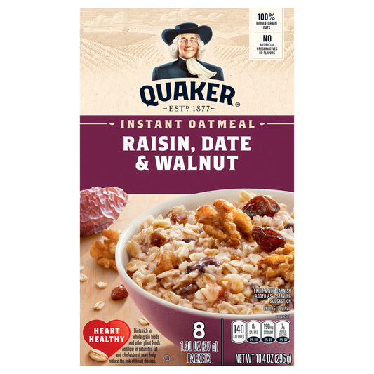 Quaker Instant Oatmeal Raisin Date & Walnut 1.30 Oz 8 Count