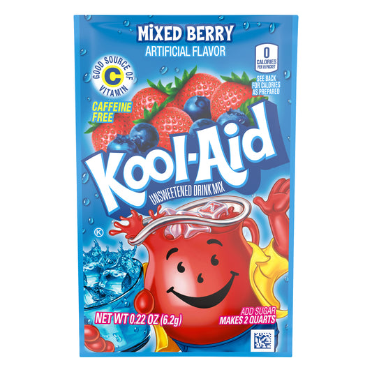 Kool-Aid Unsweetened Mixed Berry Powdered Drink Mix, Caffeine Free, 0.22 oz Packet