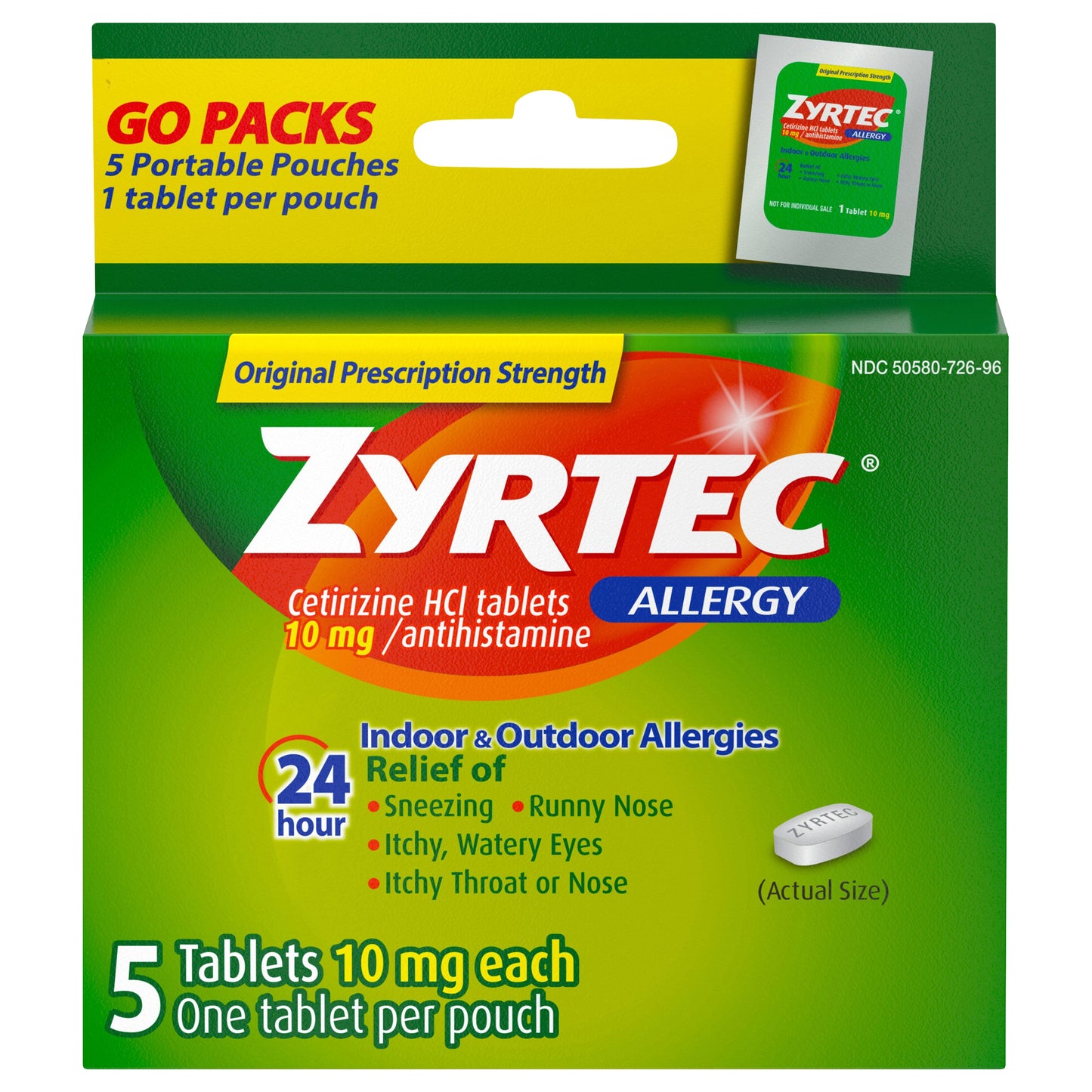 Zyrtec Allergy Tablets, 10 mg, 1 Tablet Per Pack, 5 Count