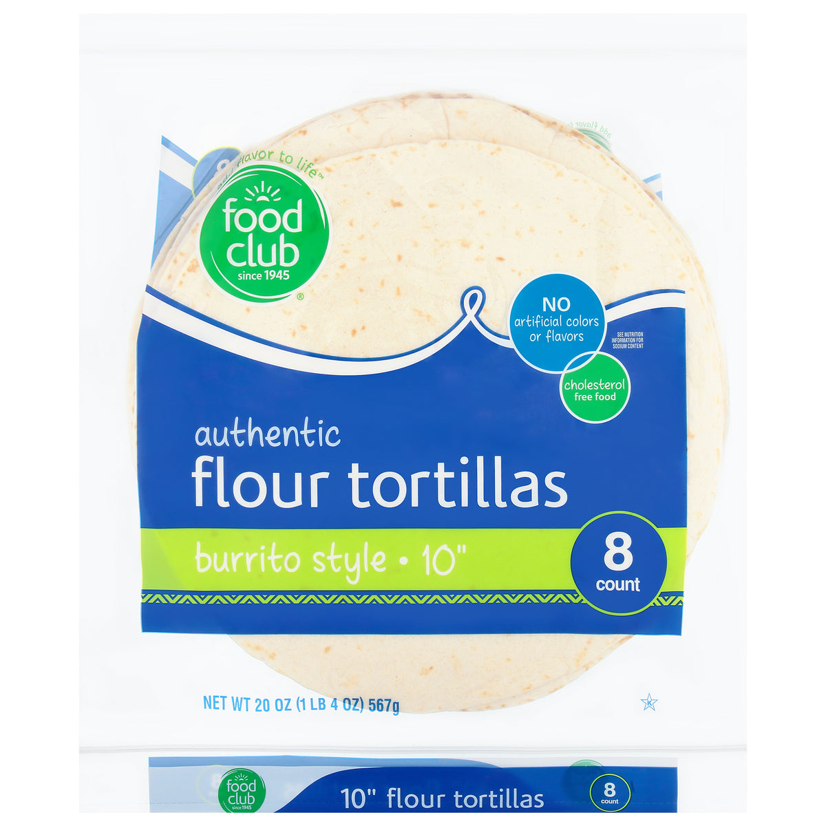Food Club 10 Inch Burrito Style Authentic Flour Tortillas 8 ea