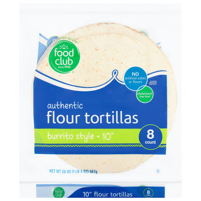 Food Club 10 Inch Burrito Style Authentic Flour Tortillas 8 ea