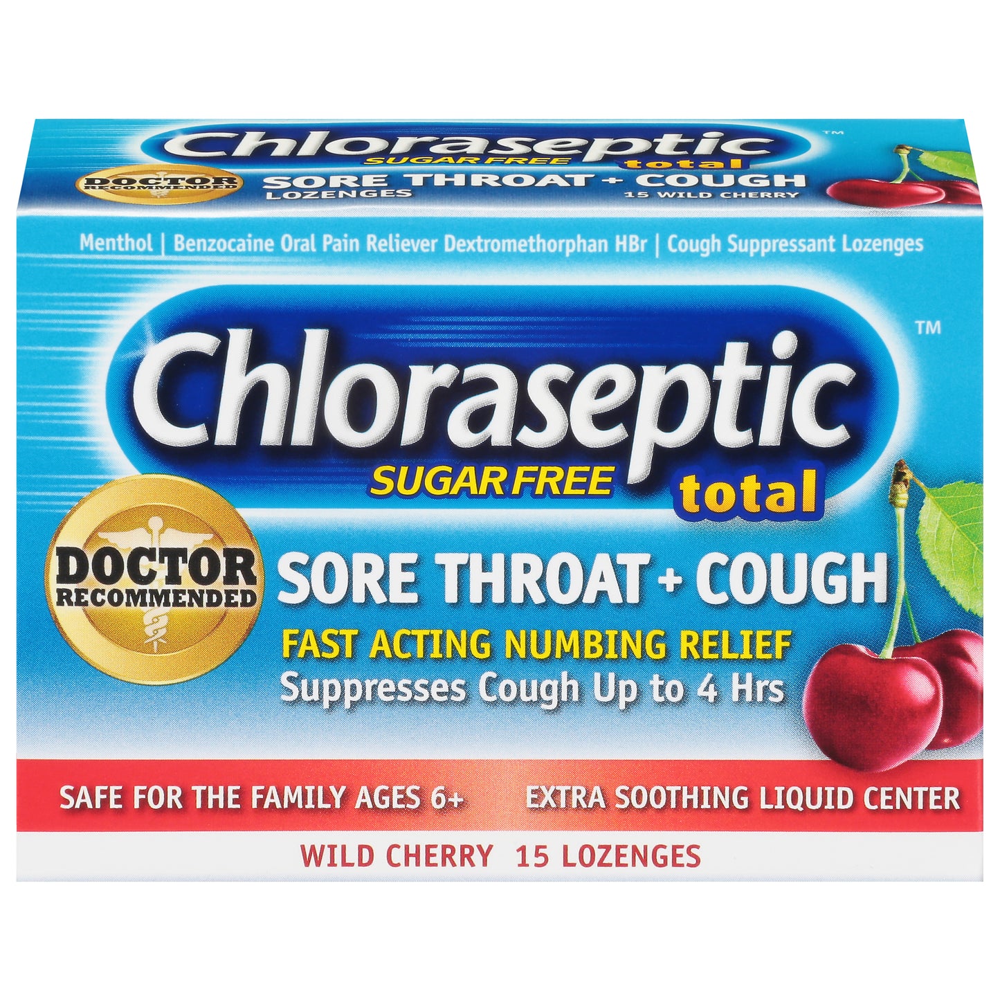 Chloraseptic Sugar Free Lozenges Wild Cherry Sore Throat + Cough 15 ea