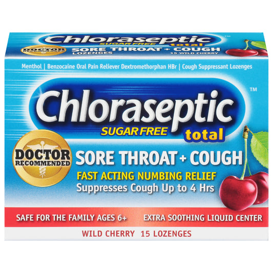 Chloraseptic Sugar Free Lozenges Wild Cherry Sore Throat + Cough 15 ea