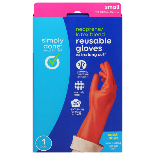 Simply Done Extra Long Cuff Neoprene/Latex Blend Reusable Gloves Small 1 pr