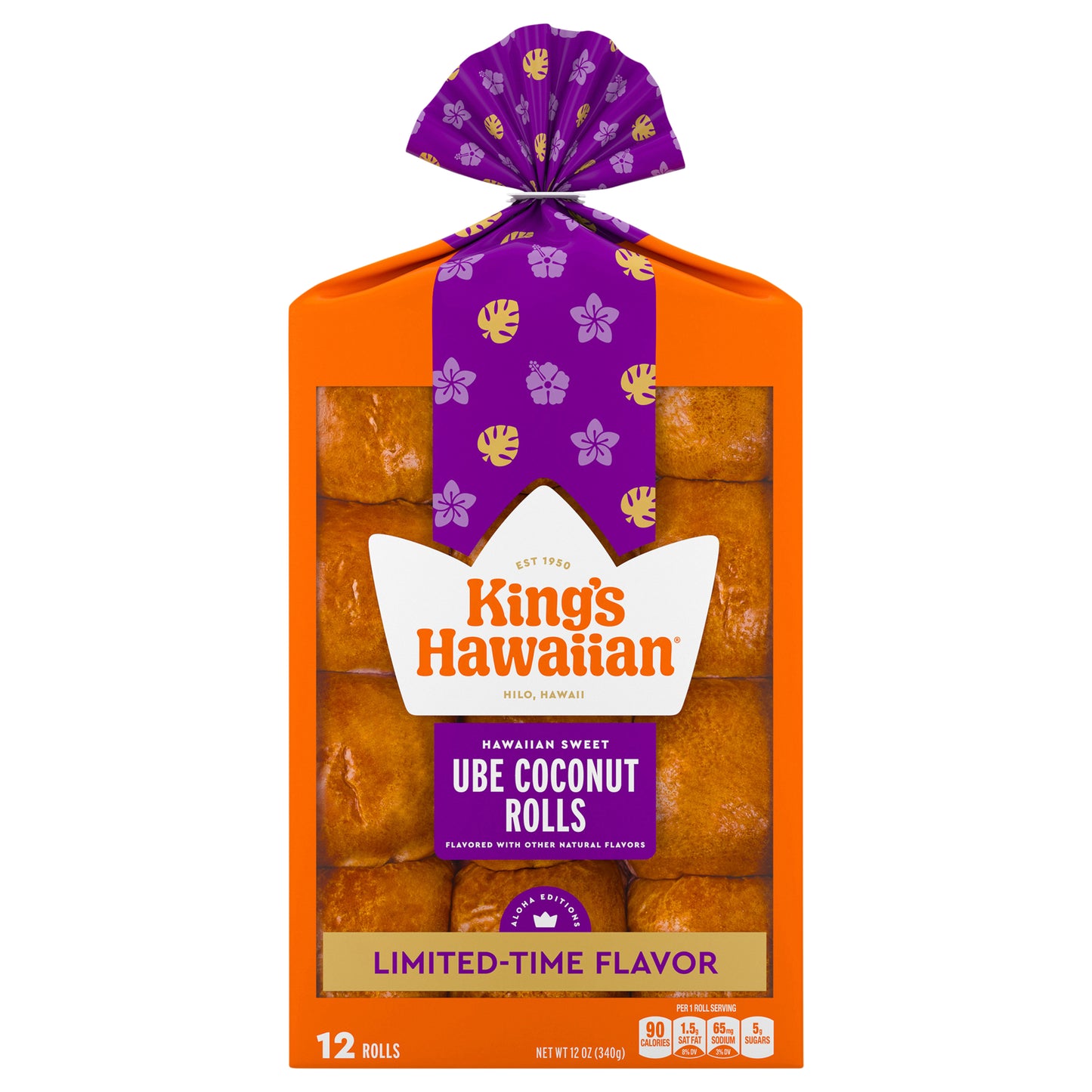 King's Hawaiian Original Hawaiian Sweet Ube Coconut Rolls, 12ct