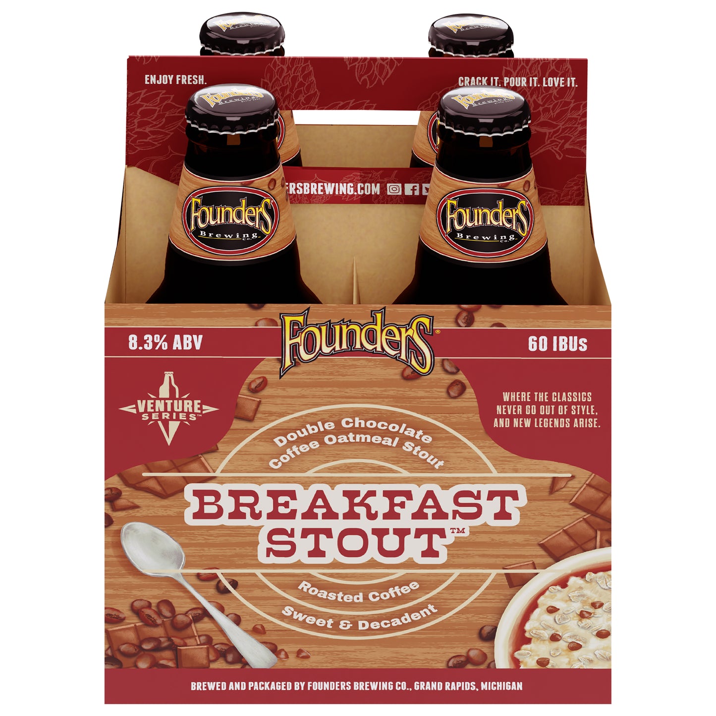 Founders Breakfast Stout, 4 Pack, 12 oz Bottles, 8.3% ABV