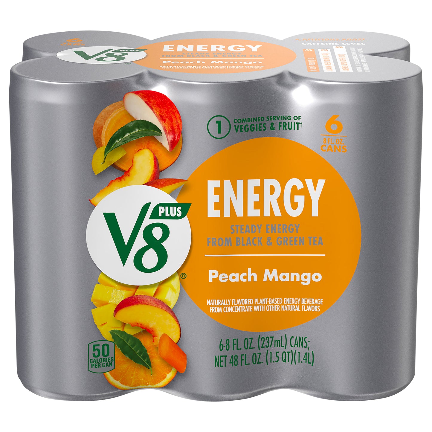 V8 Plus Plant-Based Peach Mango Energy Beverage 6 - 8 fl oz Cans