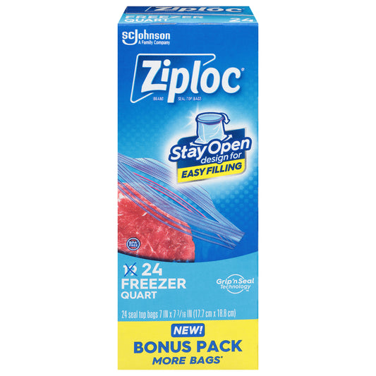 Ziploc Freezer Quart Seal Top Bags Bonus Pack 24 Bags