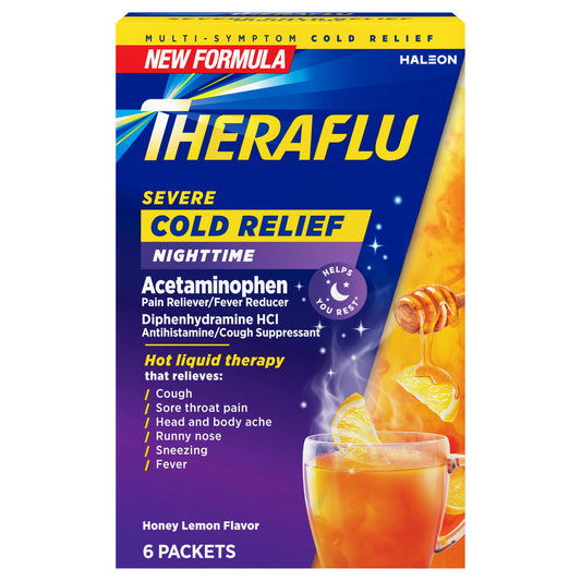 Theraflu Nighttime Severe Cold Relief Honey Lemon Flavor Powder - 6 Ct