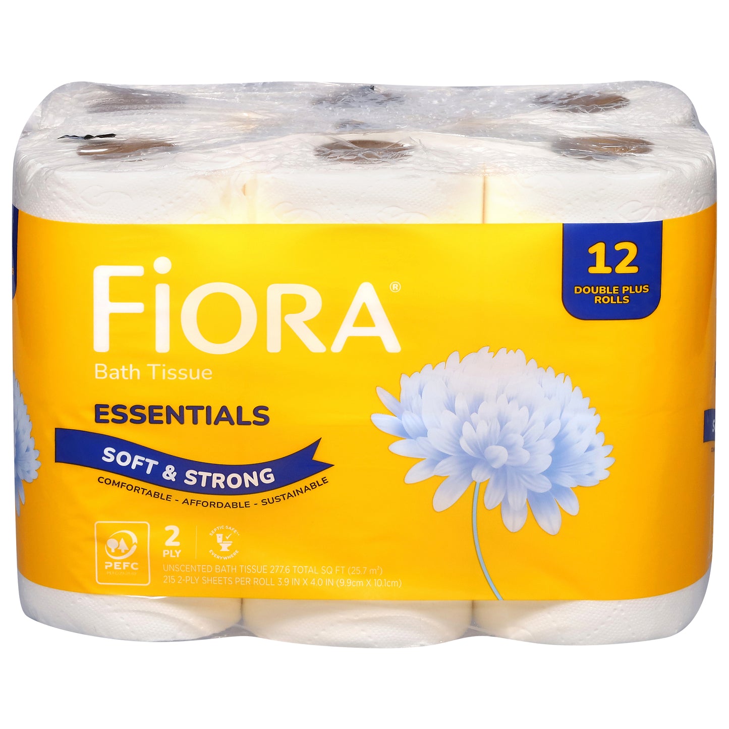 Fiora 2-Ply Essentials Soft & Strong Unscented Double Plus Rolls Bath Tissue 12 Rolls