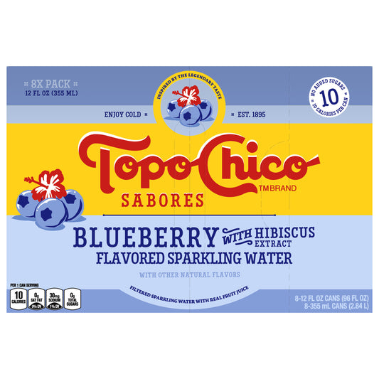 Topo Chico Sabores Blueberry With Hibiscus Extract Cans, 12 fl oz, 8 Pack
