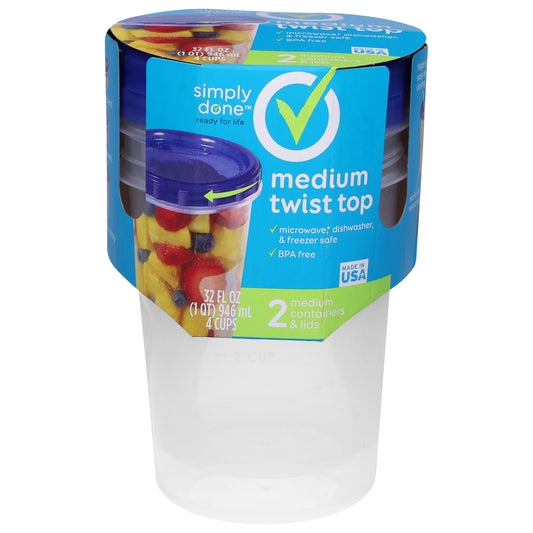 Simply Done 32 Fluid Ounce Medium Twist Top Containers & Lids 2 ea