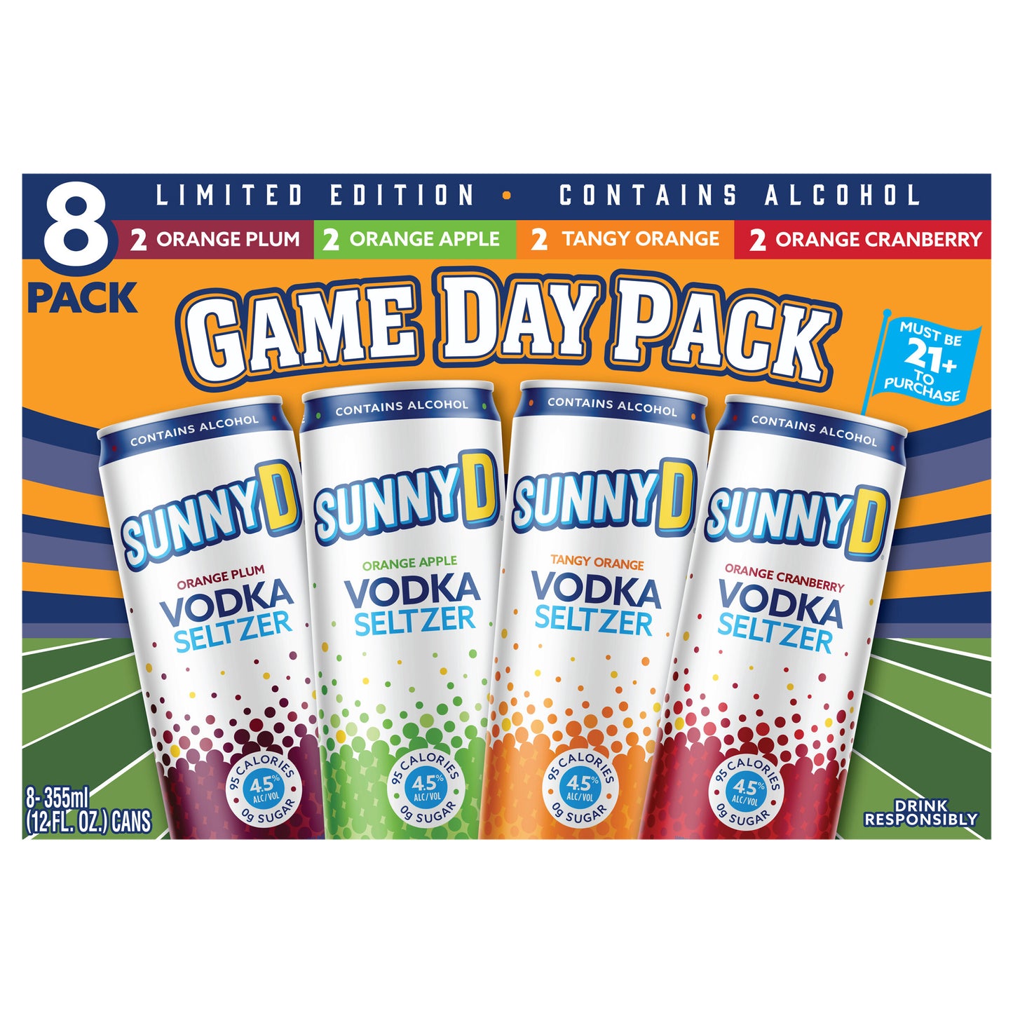 Sunnyd Vodka Seltzer Game Day Variety Pack, 8 Pack Of 12Oz Slim Cans