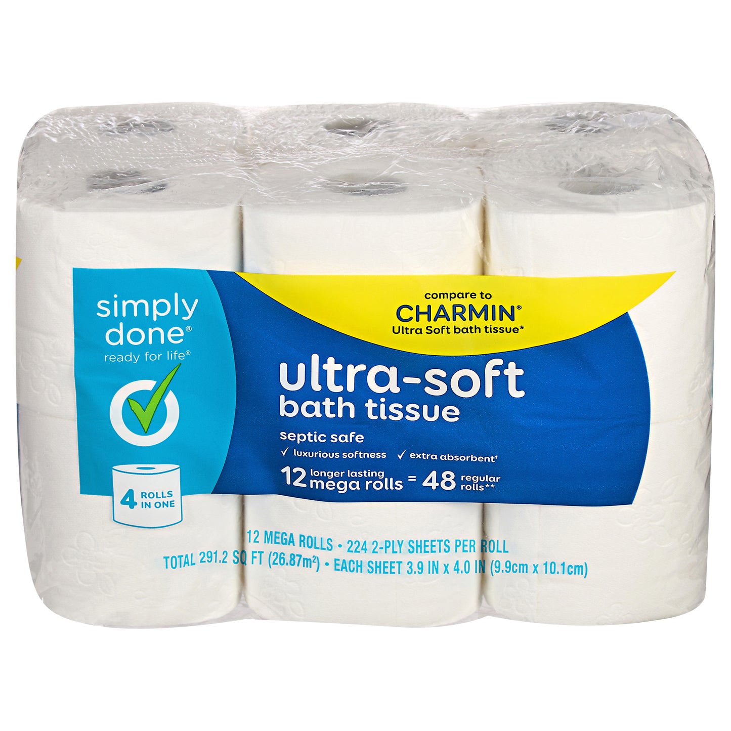 Simply Done Ultra-Soft 2-Ply Mega Rolls Bath Tissue 12 Rolls