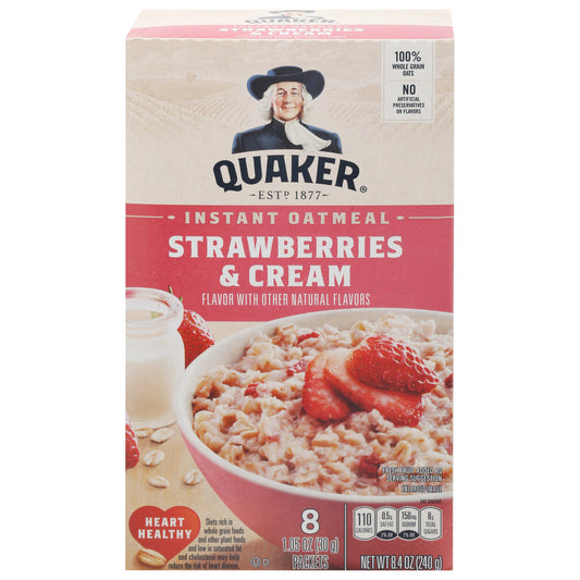 Quaker Strawberries & Cream Instant Oatmeal 8 - 1.05 oz Packets