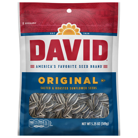 DAVID Seeds Original Salted and Roasted Sunflower Seeds, Keto Friendly Snack, 5.25 OZ Bag