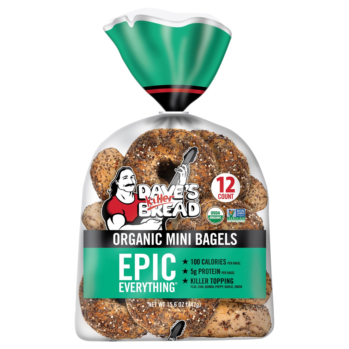 Dave's Killer Bread Epic Everything Mini Bagels, Organic Bagels, 5g Protein per Bagel, 12 Count