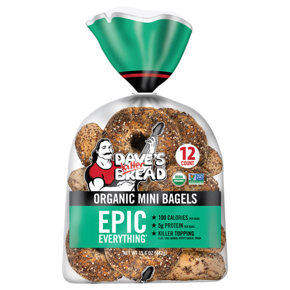 Dave's Killer Bread Epic Everything Mini Bagels, Organic Bagels, 5g Protein per Bagel, 12 Count