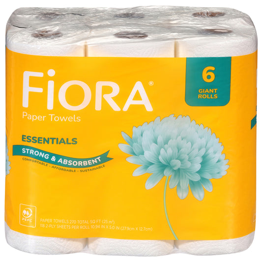 Fiora Essentials Strong & Absorbent Giant Rolls Paper Towels 6 Rolls