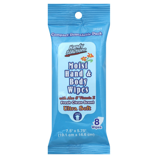 Handy Solutions Moist Hand & Body Wipes 8 ea