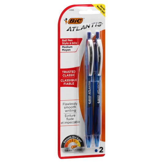 BiC Atlantis Medium Trusted Classic Blue Ball Pens 2 ea