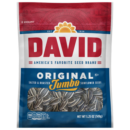 DAVID Roasted and Salted Original Jumbo Sunflower Seeds, 5.25 oz