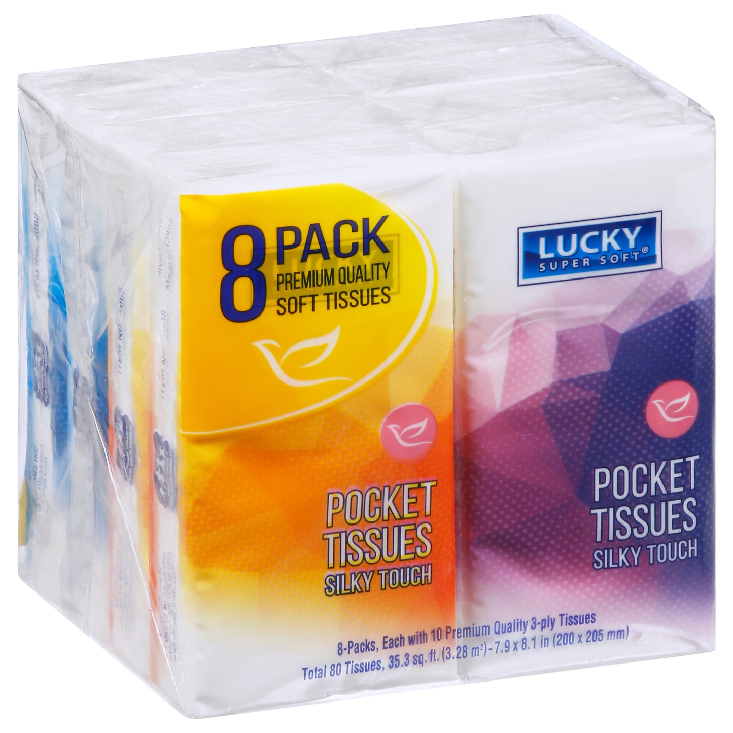Lucky Super Soft 8 Pack Silky Touch 3-Ply Pocket Tissues 8 - 10 Tissue Packs