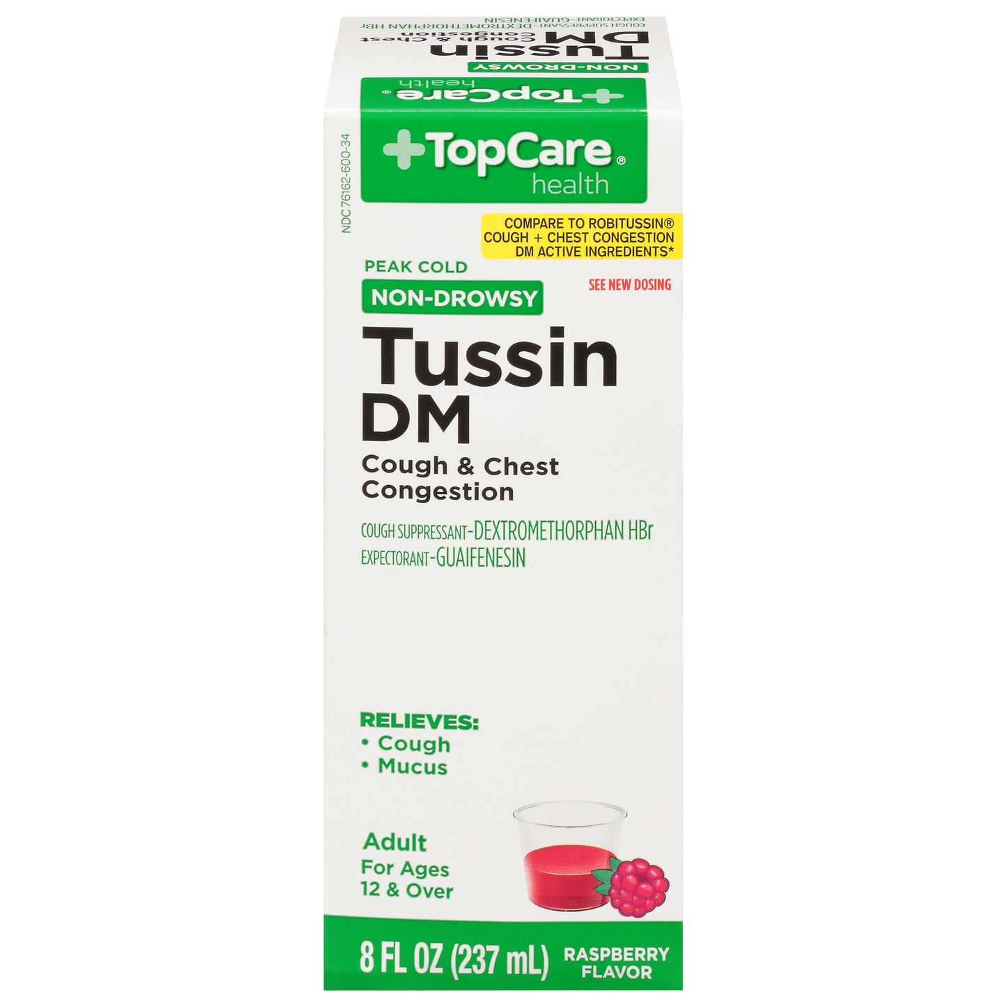 TopCare Health Adult Non-Drowsy Raspberry Flavor Tussin DM 8 fl oz